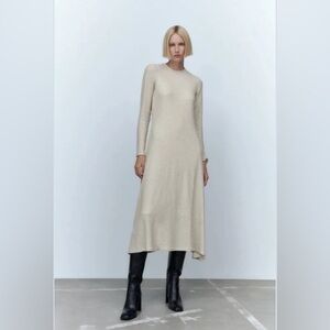 Zara shiny midi dress cream beige NWT size M